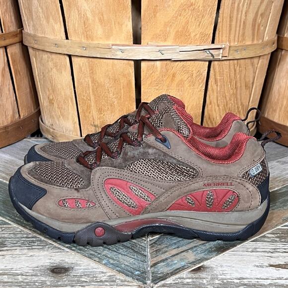 Merrell Azura Waterproof Dark Earth Brown Red Leather Hiking Shoes Womens Size 7 - Picture 2 of 11
